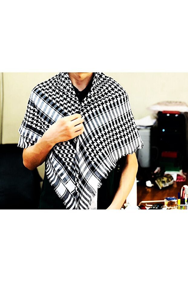 Unisex Keffiyeh Scarf - Black & White Plaid - TryAladdin