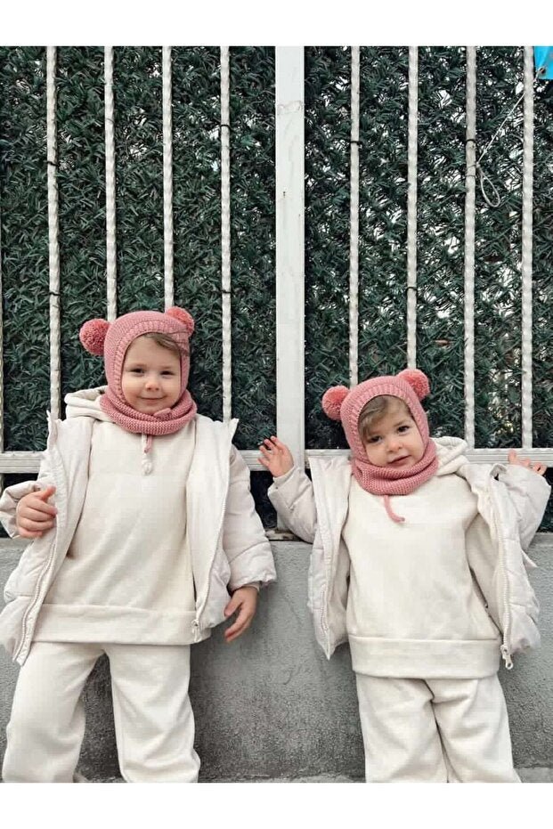 Unisex Knitted Pom - pom Hat & Neck Warmer Set - TryAladdin