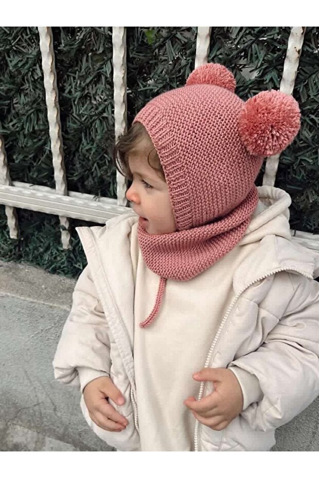 Unisex Knitted Pom - pom Hat & Neck Warmer Set - TryAladdin