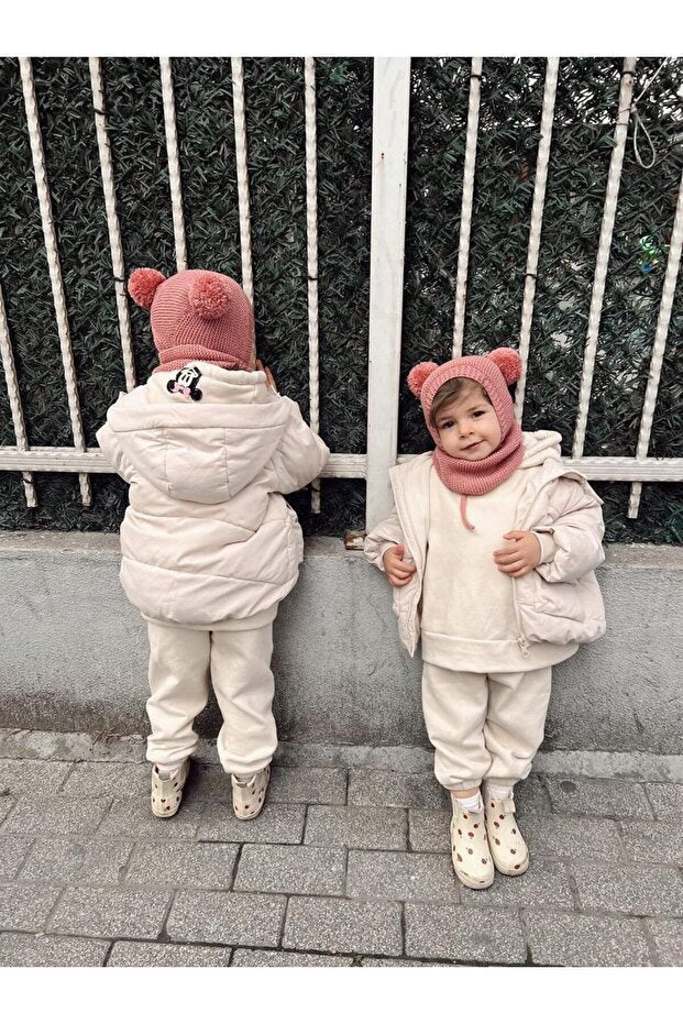 Unisex Knitted Pom - pom Hat & Neck Warmer Set - TryAladdin