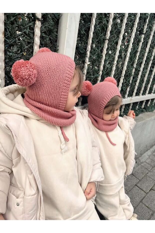 Unisex Knitted Pom - pom Hat & Neck Warmer Set - TryAladdin