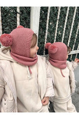 Unisex Knitted Pom - pom Hat & Neck Warmer Set - TryAladdin