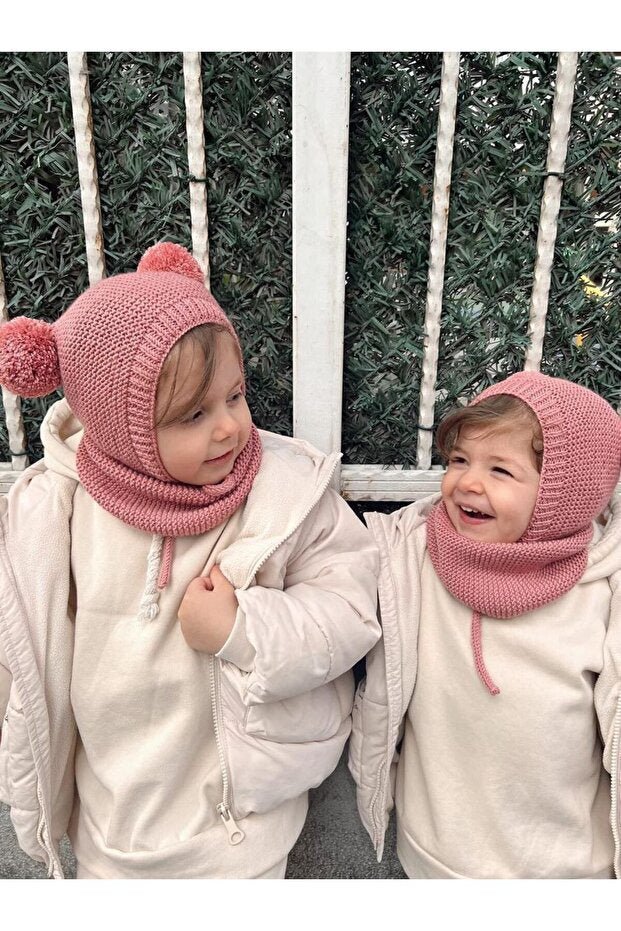 Unisex Knitted Pom - pom Hat & Neck Warmer Set - TryAladdin