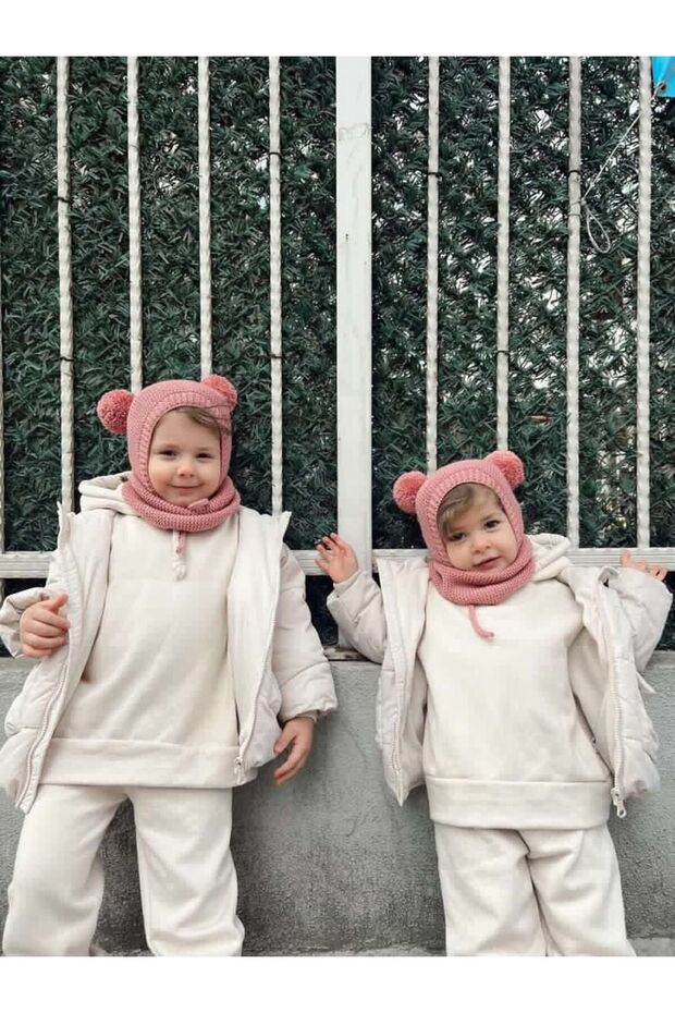 Unisex Knitted Pom - pom Hat & Neck Warmer Set - TryAladdin