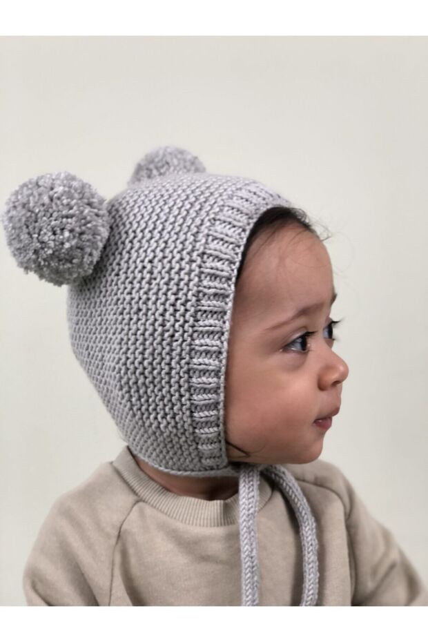 Unisex Pom - Pom Knitted Baby Hat - Grey - TryAladdin