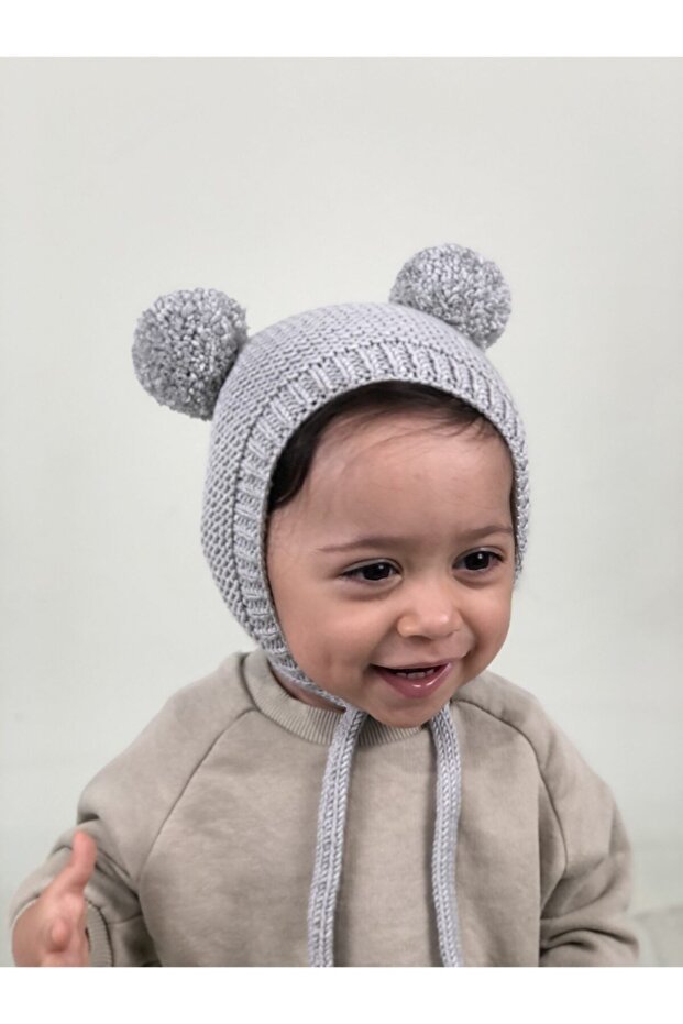 Unisex Pom - Pom Knitted Baby Hat - Grey - TryAladdin
