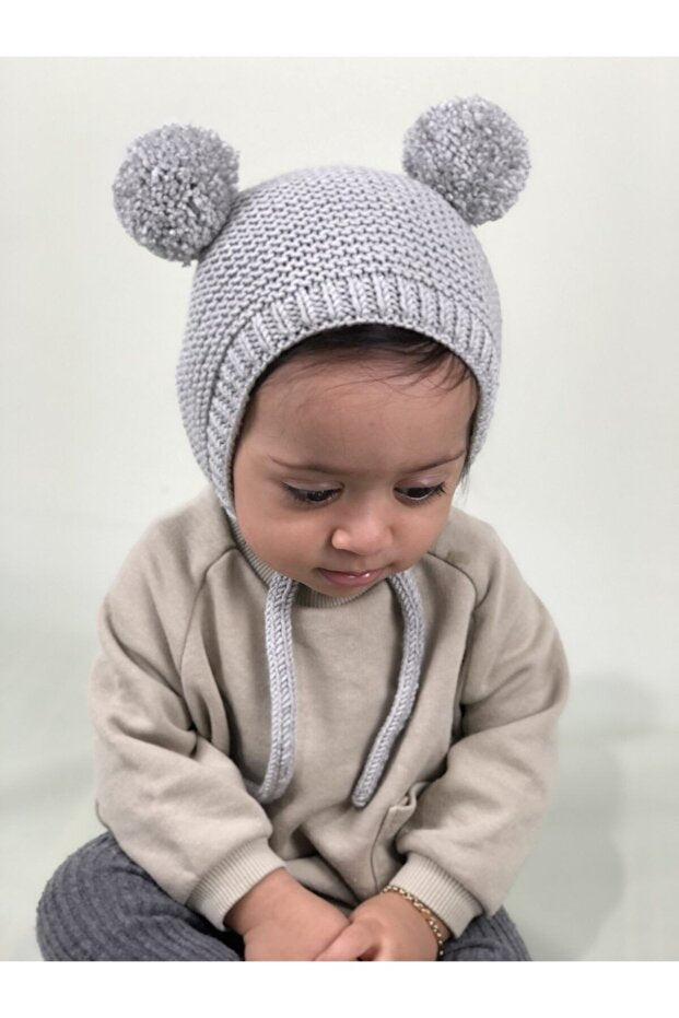 Unisex Pom - Pom Knitted Baby Hat - Grey - TryAladdin