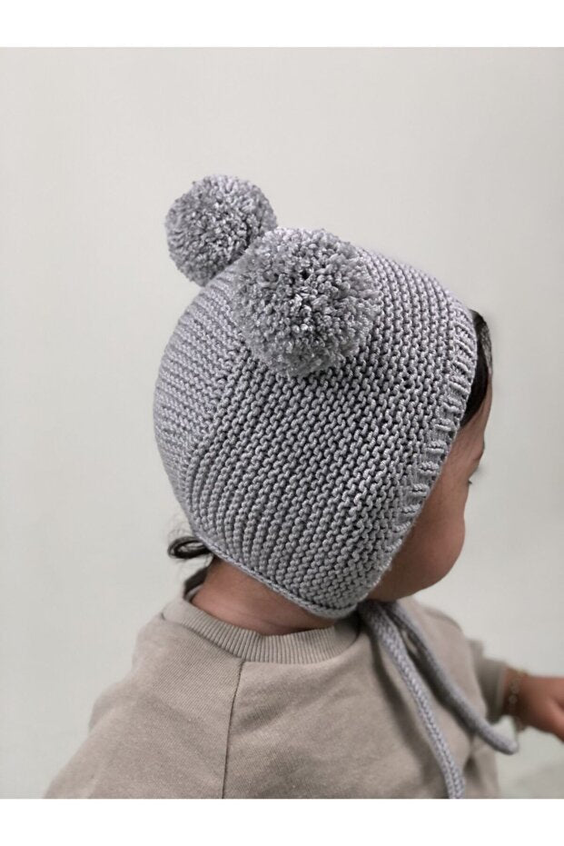 Unisex Pom - Pom Knitted Baby Hat - Grey - TryAladdin