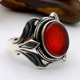 Unisex Red Agate Silver Ring