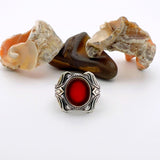 Unisex Red Agate Silver Ring