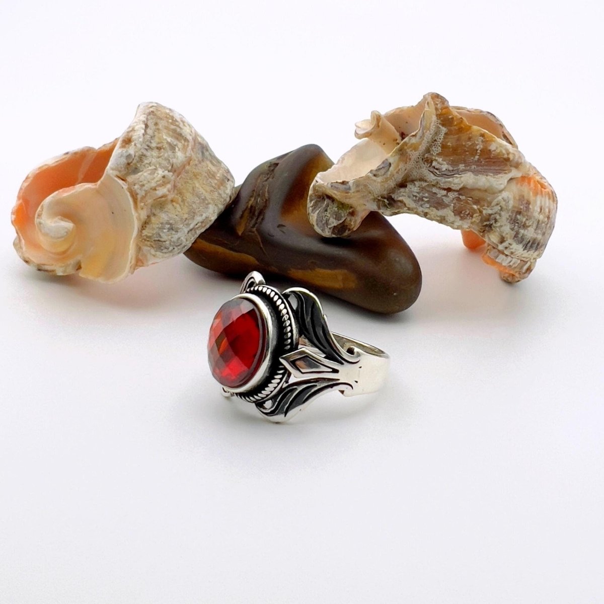 Unisex Red Zircon Stone Silver Ring