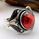 Unisex Red Zircon Stone Silver Ring