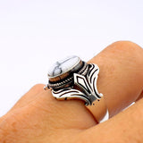 Unisex Unique Silver Ring with White Turquoise