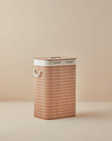 Professional Bamboo Foldable Two-Compartment Laundry Hamper - Brown