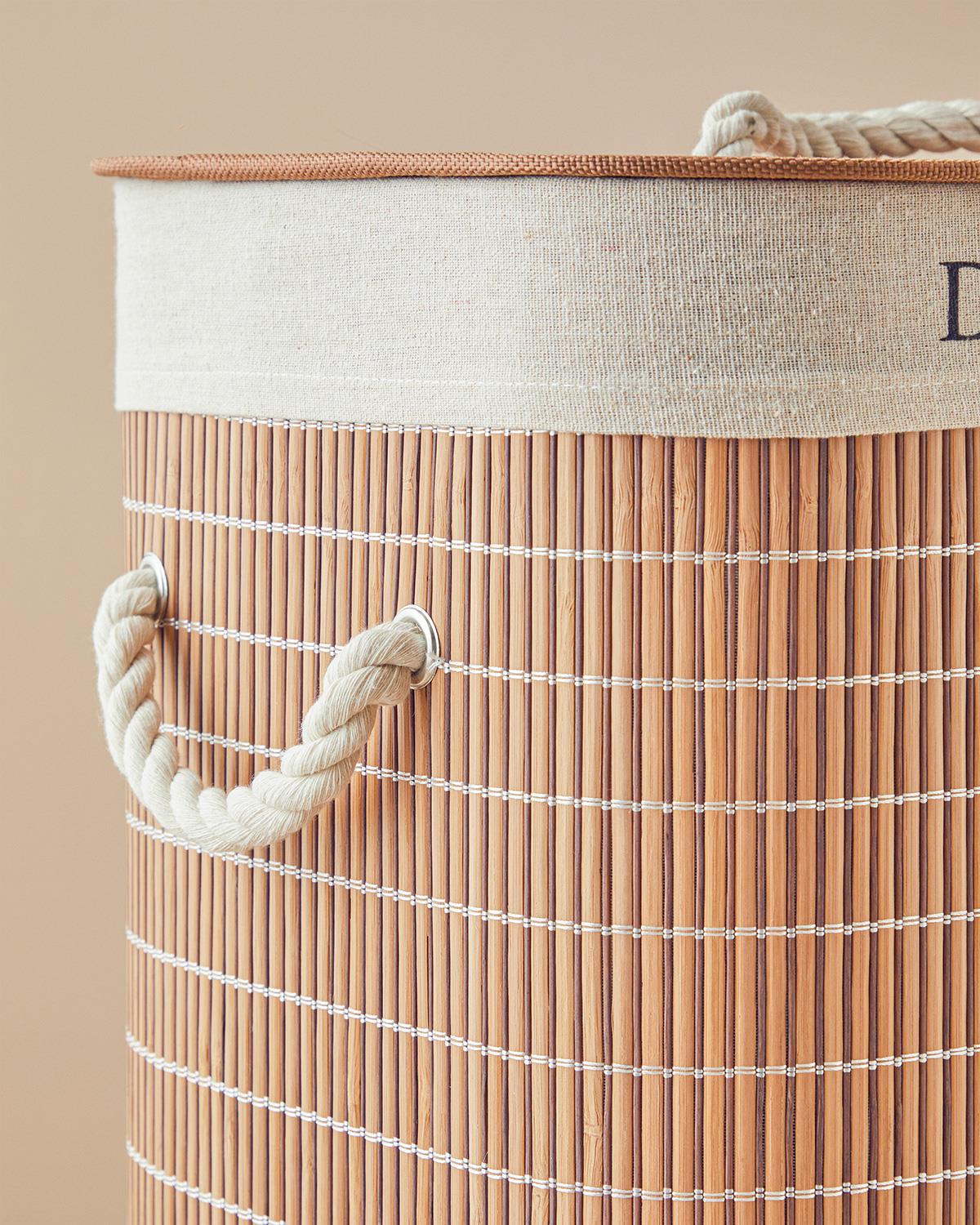 Professional Bamboo Foldable Two-Compartment Laundry Hamper - Brown
