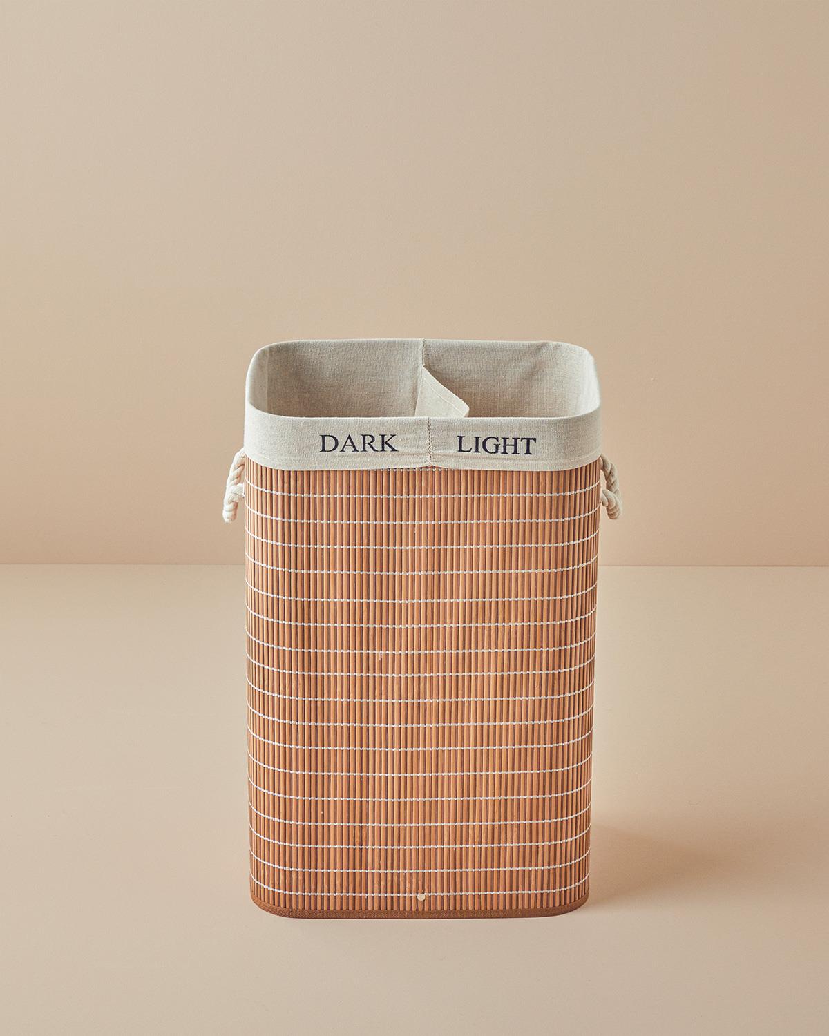Professional Bamboo Foldable Two-Compartment Laundry Hamper - Brown