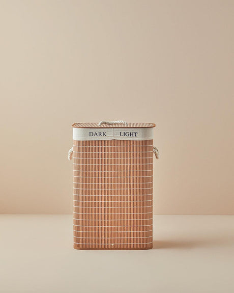 Professional Bamboo Foldable Two-Compartment Laundry Hamper - Brown