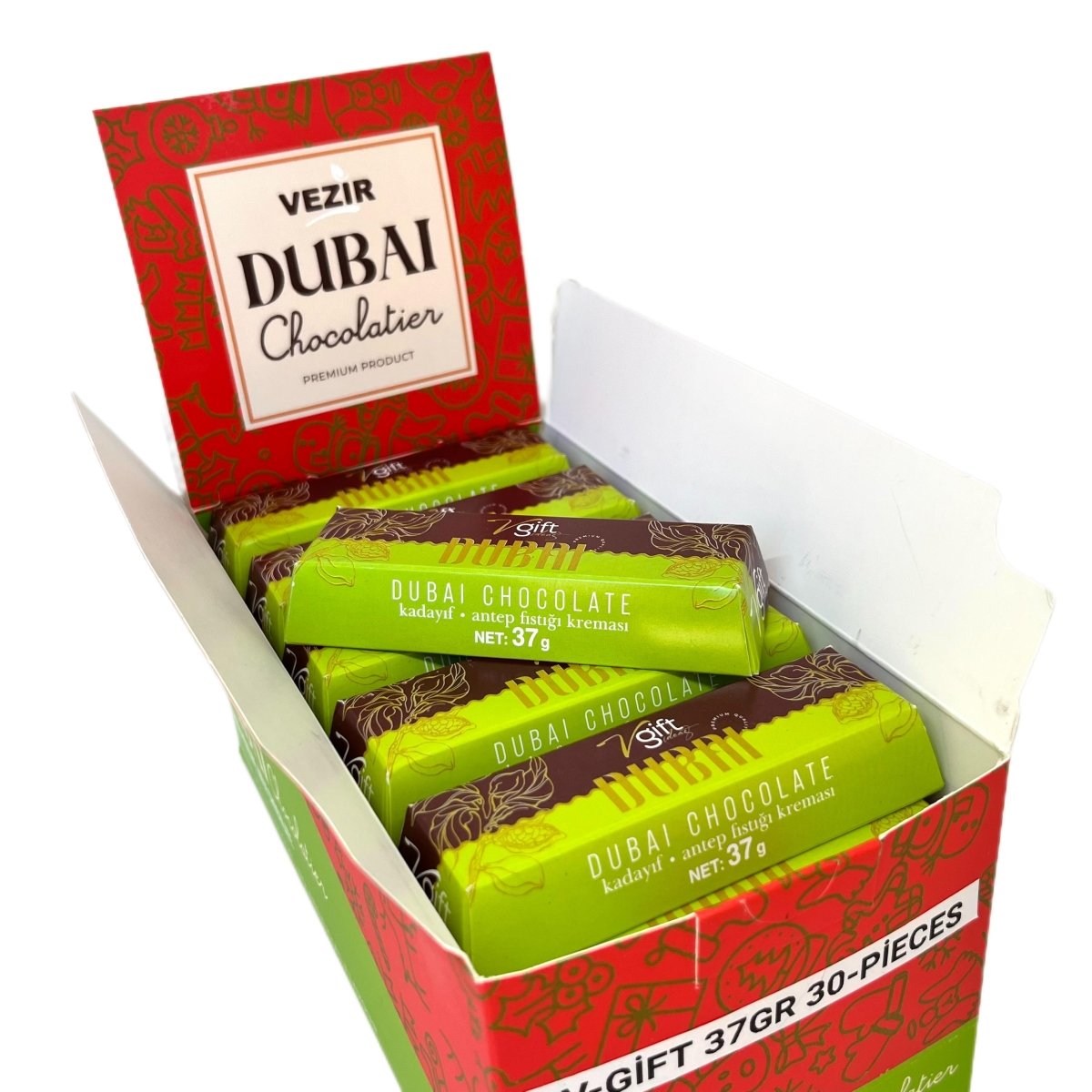 V - Gift Pistachio Praline Dubai Chocolate Bar - Crispy & Nutty Delight 37gr - TryAladdin