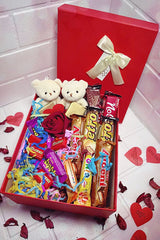 Valentine's Day Gift Box with Chocolates, Teddy Bears & Rose - TryAladdin