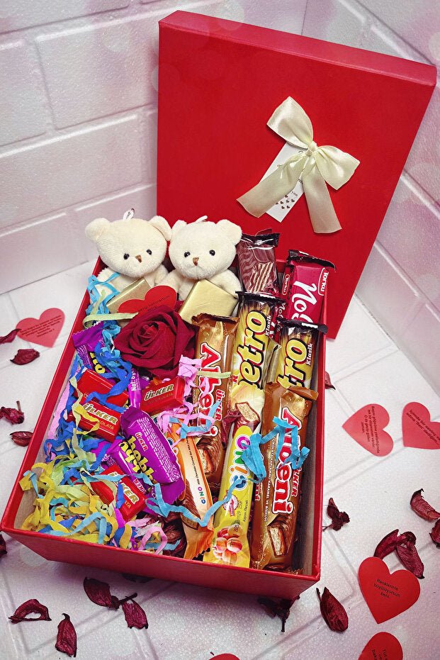 Valentine's Day Gift Box with Chocolates, Teddy Bears & Rose - TryAladdin