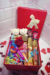 Valentine's Day Gift Box with Chocolates, Teddy Bears & Rose - TryAladdin