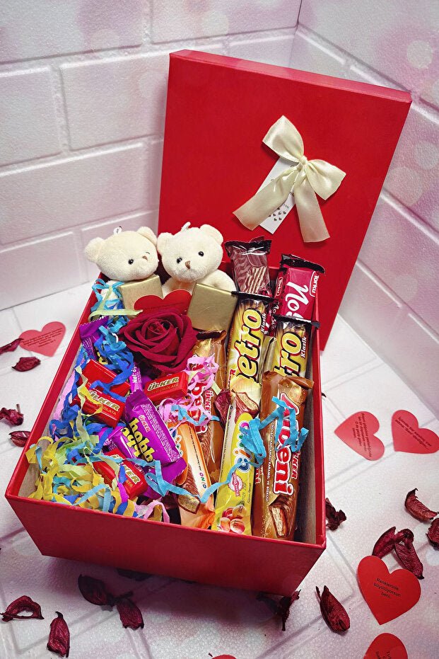 Valentine's Day Gift Box with Chocolates, Teddy Bears & Rose - TryAladdin