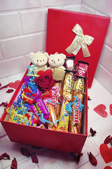 Valentine's Day Gift Box with Chocolates, Teddy Bears & Rose - TryAladdin