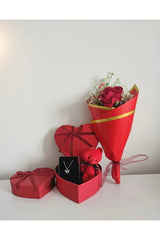Valentine's Day Red Rose, Teddy Bear & Necklace Gift Set - TryAladdin