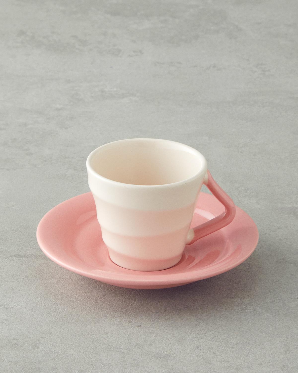 Professional Grade Ceramic Two Person Coffee Cup Set   90ml Capacity   Pink Finish
