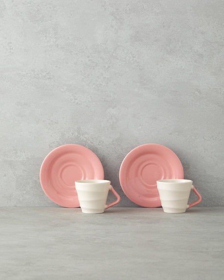 Professional Grade Ceramic Two Person Coffee Cup Set   90ml Capacity   Pink Finish