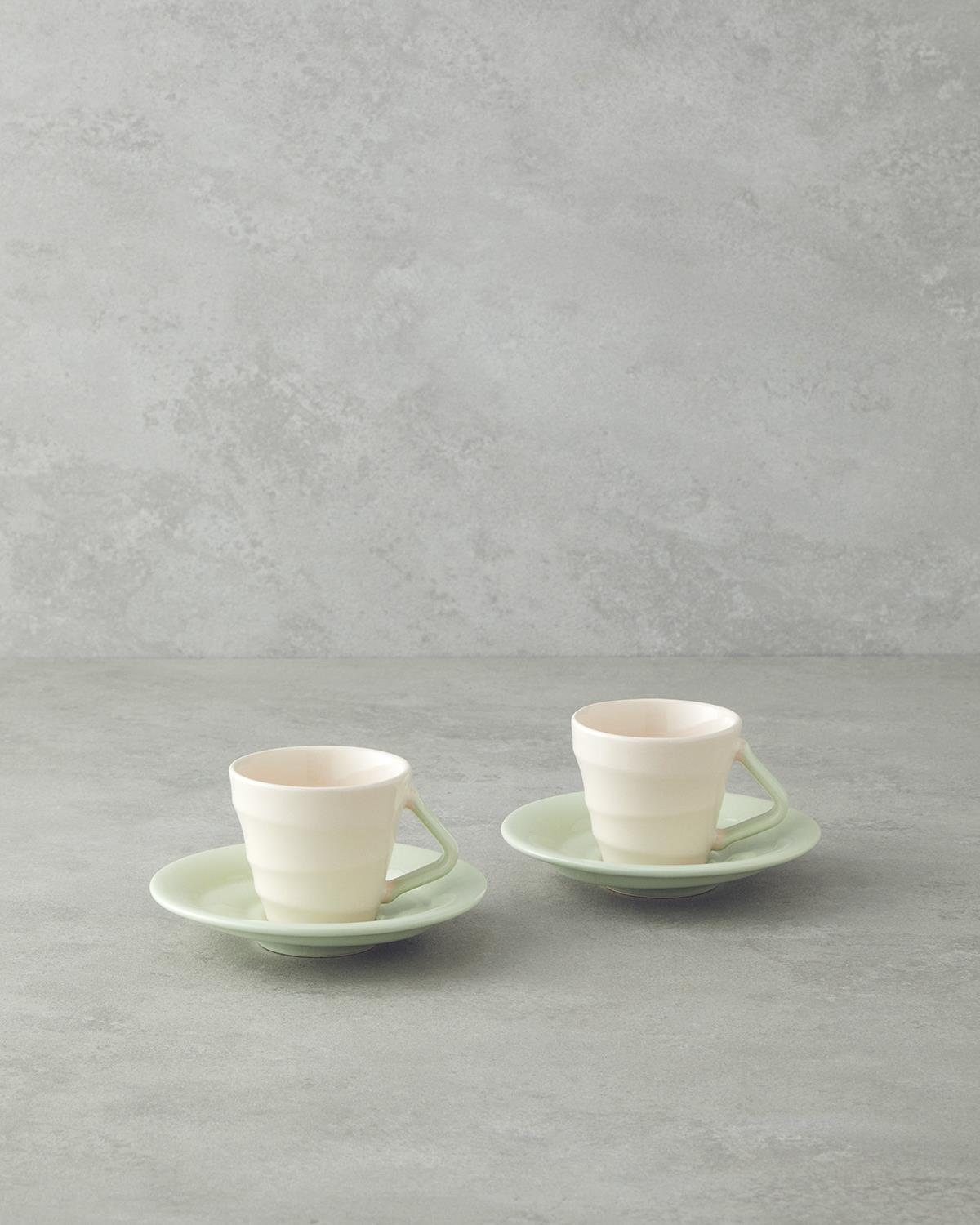 Premium Ceramic Coffee Cup Set 4 Piece Light Green