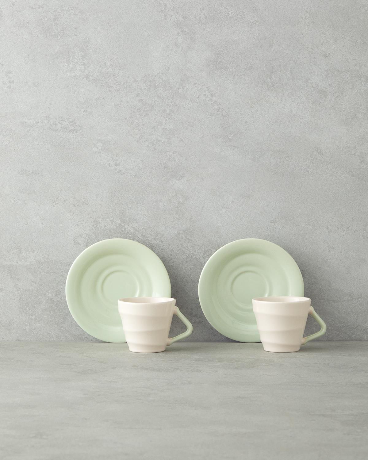 Premium Ceramic Coffee Cup Set 4 Piece Light Green