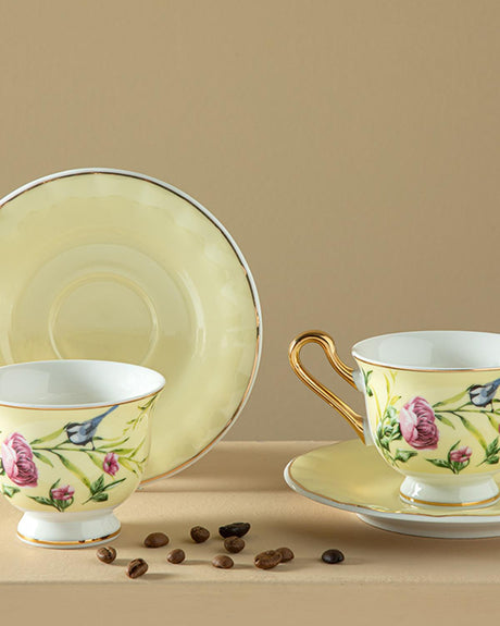 Professional New Bone China Vanilla Coffee Cup Set 4 Piece 2 Person