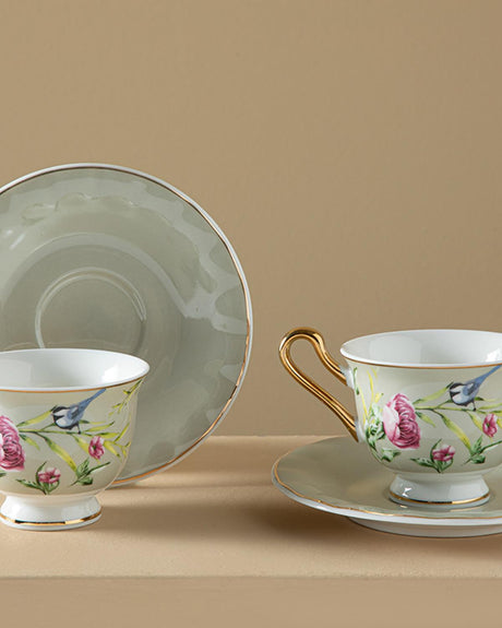Premium New Bone China Vanilla Light Gray Coffee Cup Set 4 Piece