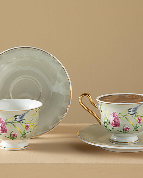 Premium New Bone China Vanilla Light Gray Coffee Cup Set 4 Piece