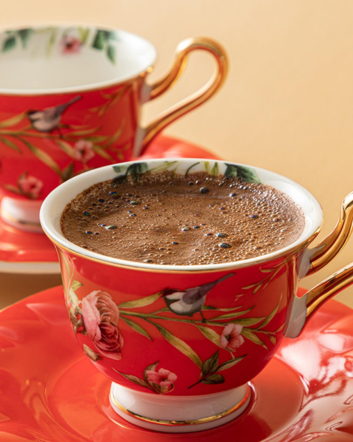 Professional New Bone China Red Coffee Cup Set 4 Piece