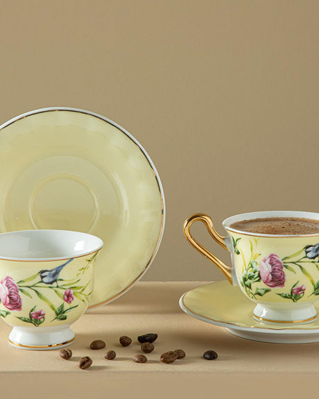 Professional New Bone China Vanilla Coffee Cup Set 4 Piece 2 Person