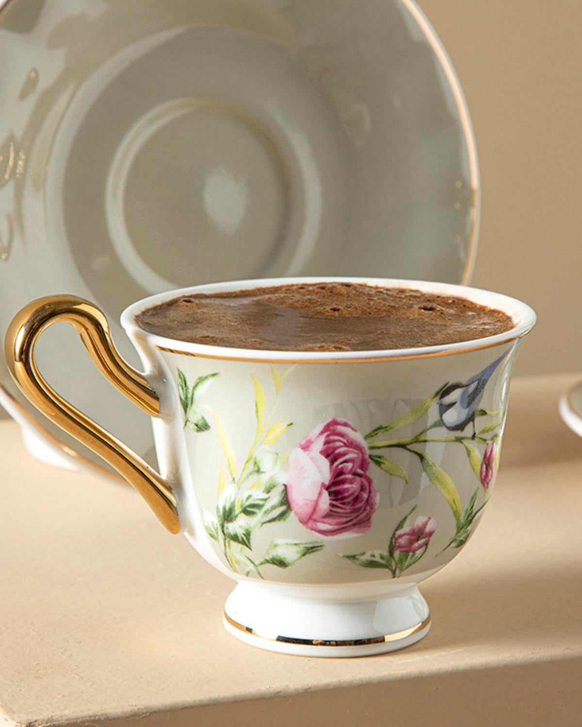 Premium New Bone China Vanilje Lys Grå Kaffekop Sæt 4 Dele