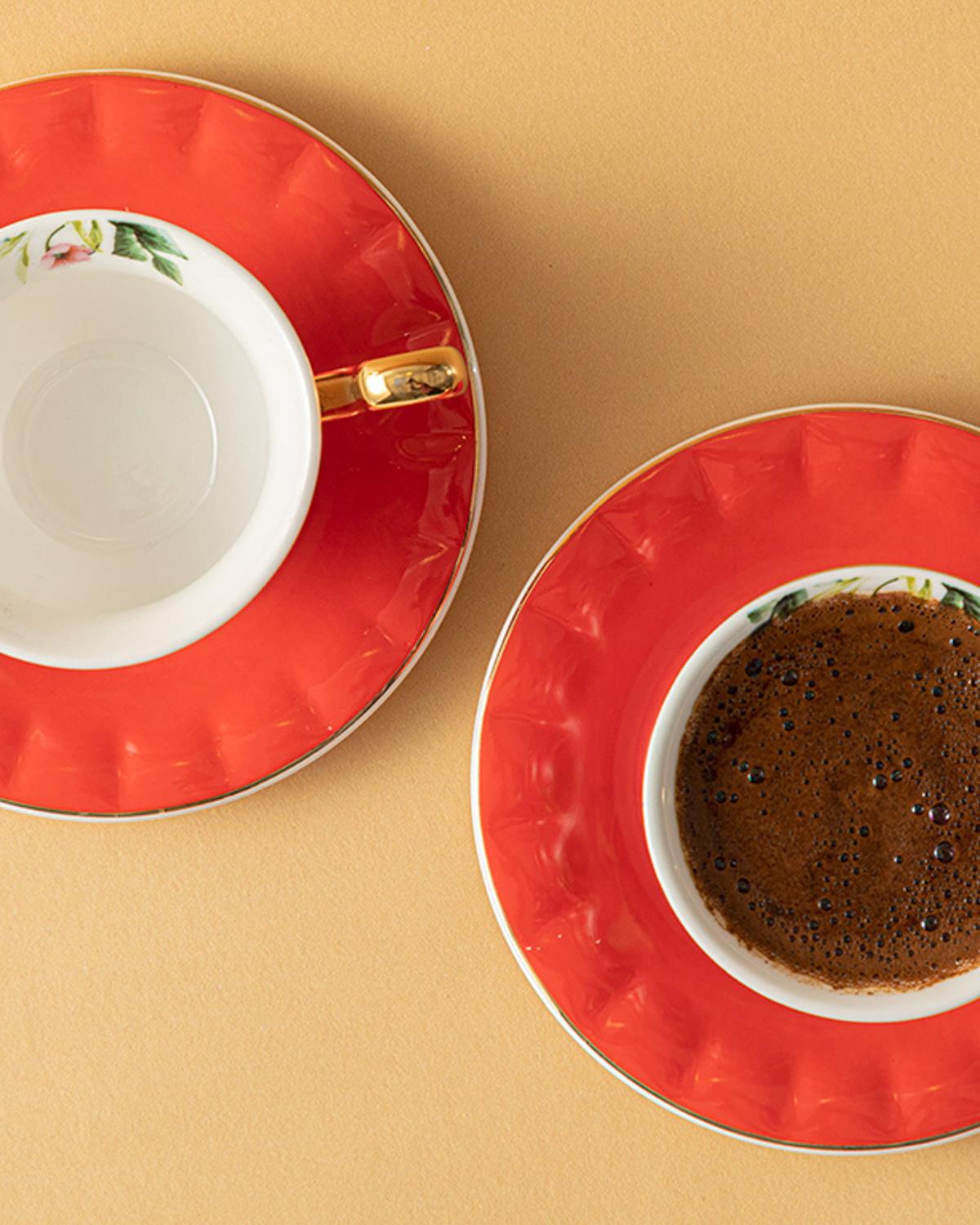 Professional New Bone China Red Coffee Cup Set 4 Piece
