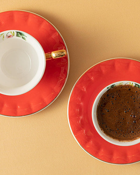 Professional New Bone China Red Coffee Cup Set 4 Piece