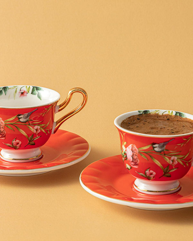 Professional New Bone China Red Coffee Cup Set 4 Piece