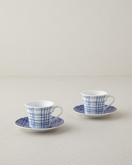 Professional Porcelain Coffee Cup Set 4 Piece Service for Two Blue