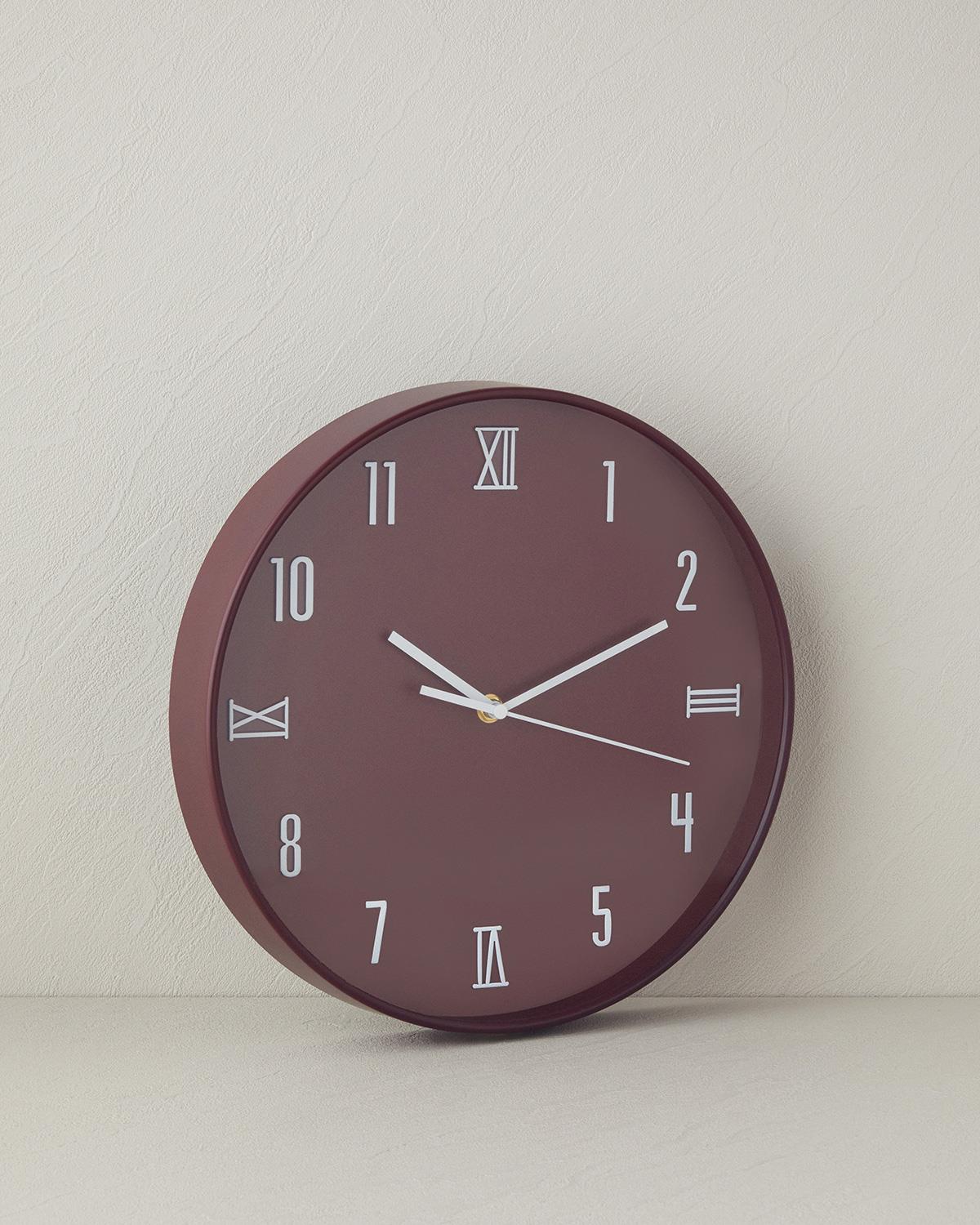 Professional Burgundy Modern Wall Clock 30cm Decorative Timepiece