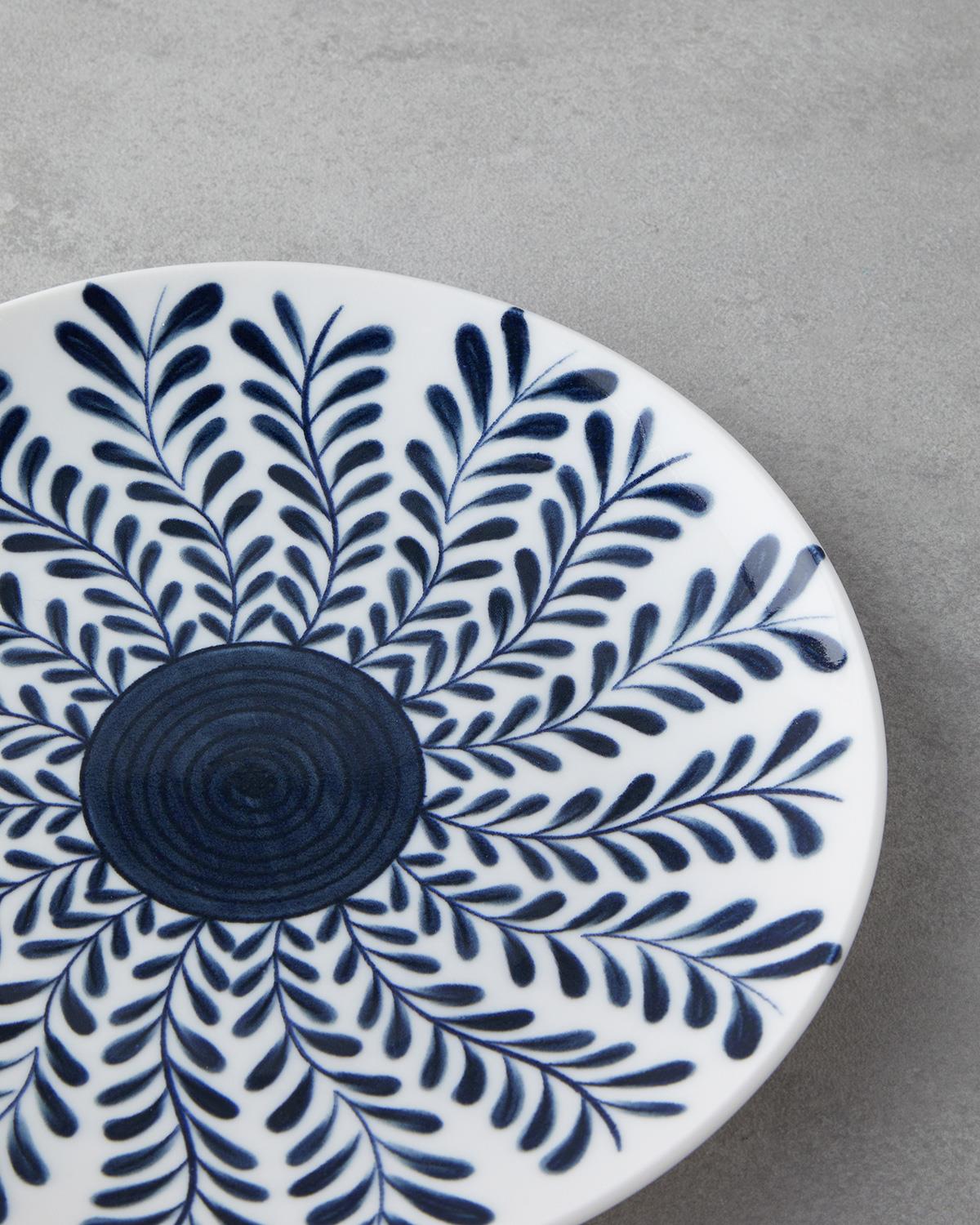 Professional Porcelain Dessert Plate Set   6 Piece White Navy Blue 21cm