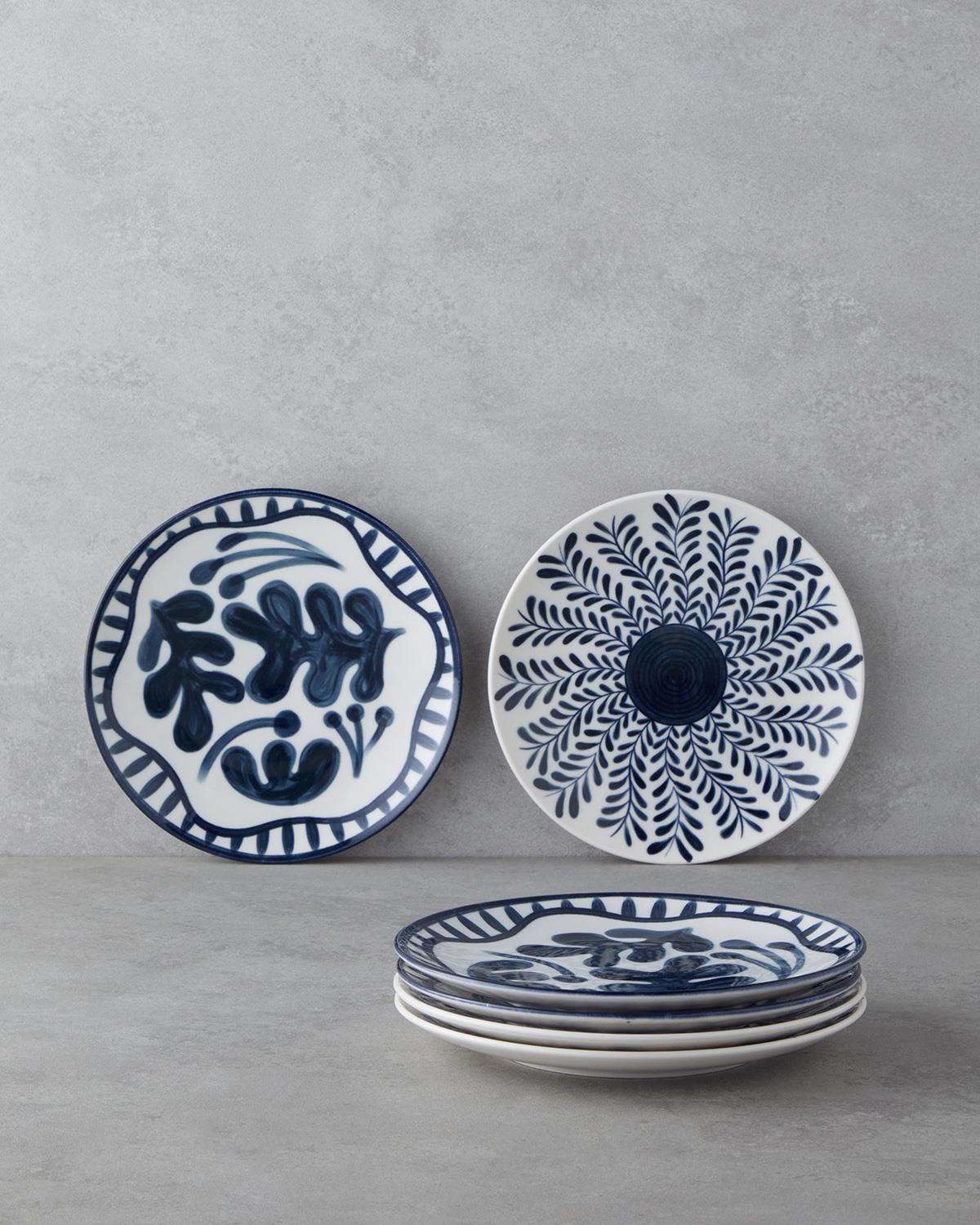Professional Porcelain Dessert Plate Set   6 Piece White Navy Blue 21cm