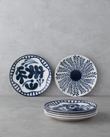 Professional Porcelain Dessert Plate Set   6 Piece White Navy Blue 21cm