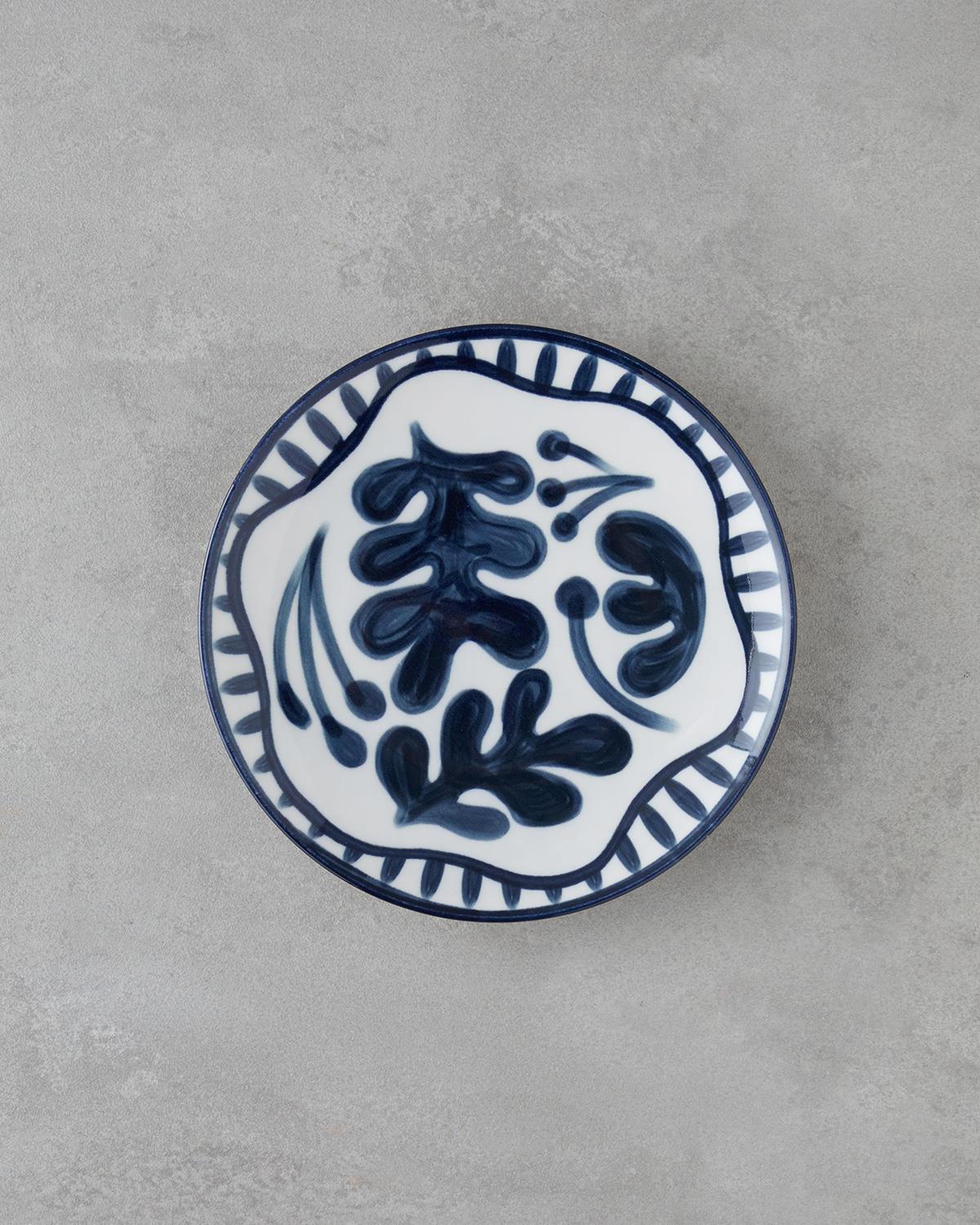 Professional Porcelain Dessert Plate Set   6 Piece White Navy Blue 21cm