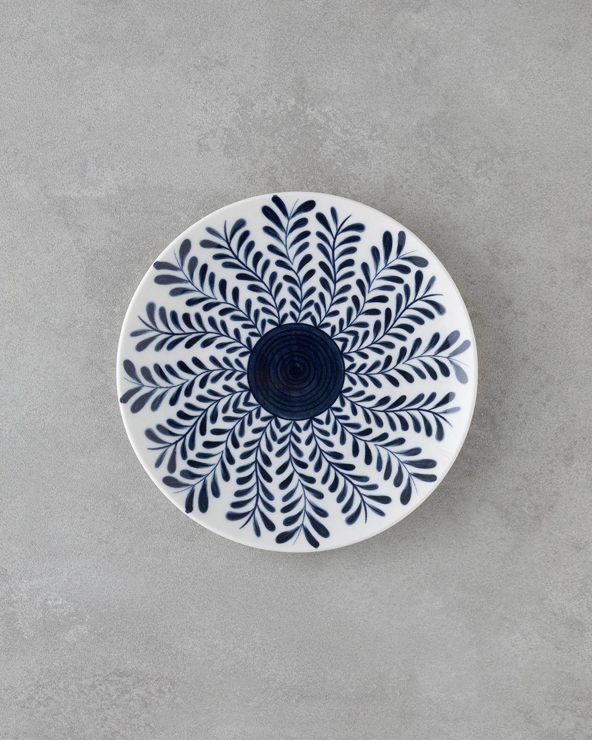 Professional Porcelain Dessert Plate Set   6 Piece White Navy Blue 21cm
