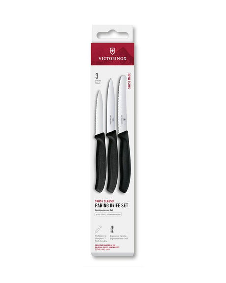 Professional Grade Swiss Classic Stainless Steel 3 Piece Knife Set Black