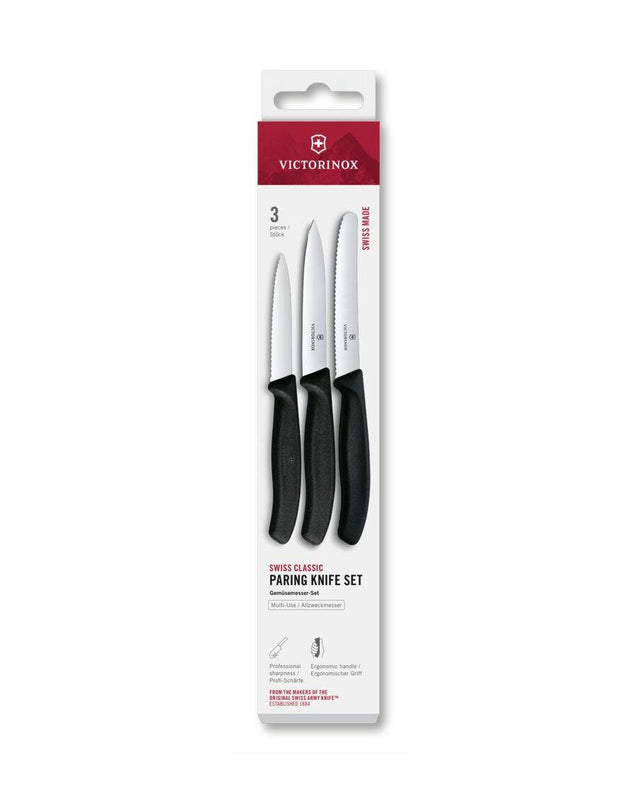 Professional Grade Swiss Classic Stainless Steel 3 Piece Knife Set Black